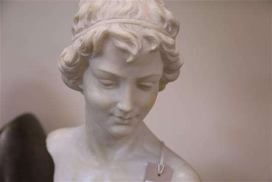 An early 20th century French carved marble bust of a young woman, height 17.5in.